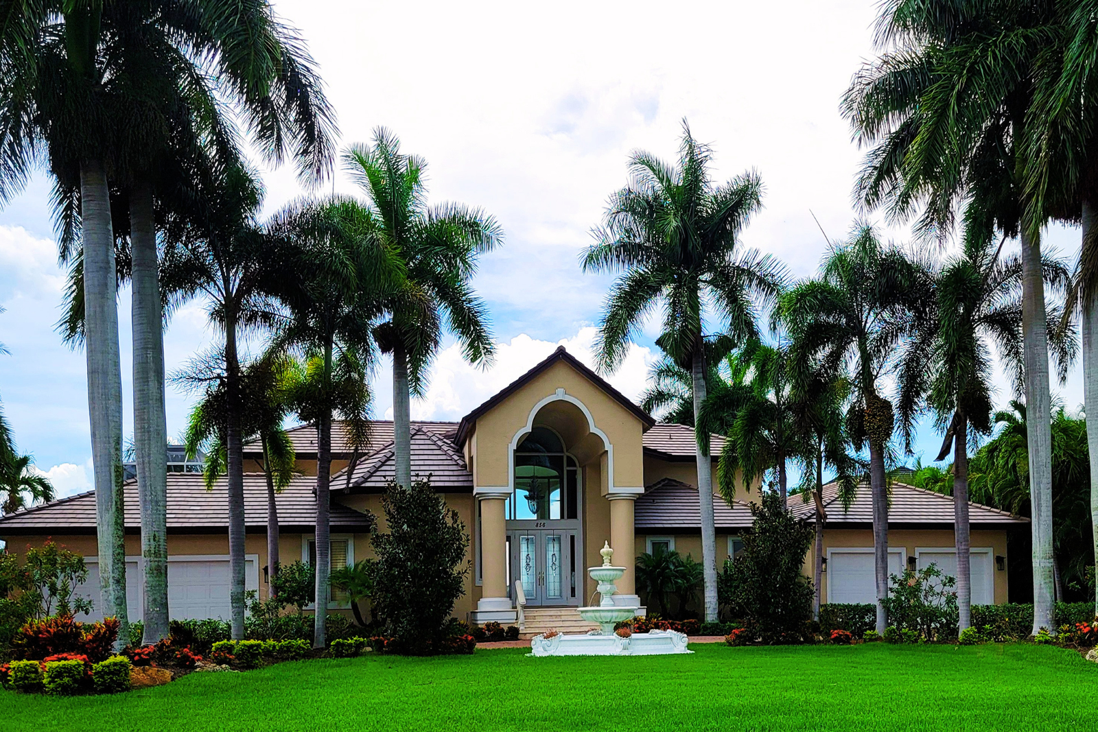 Miami Lakes residence surrounded by palm trees with premium impact glass